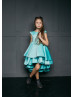 Sea Blue Satin Twirl Flower Girl Dress